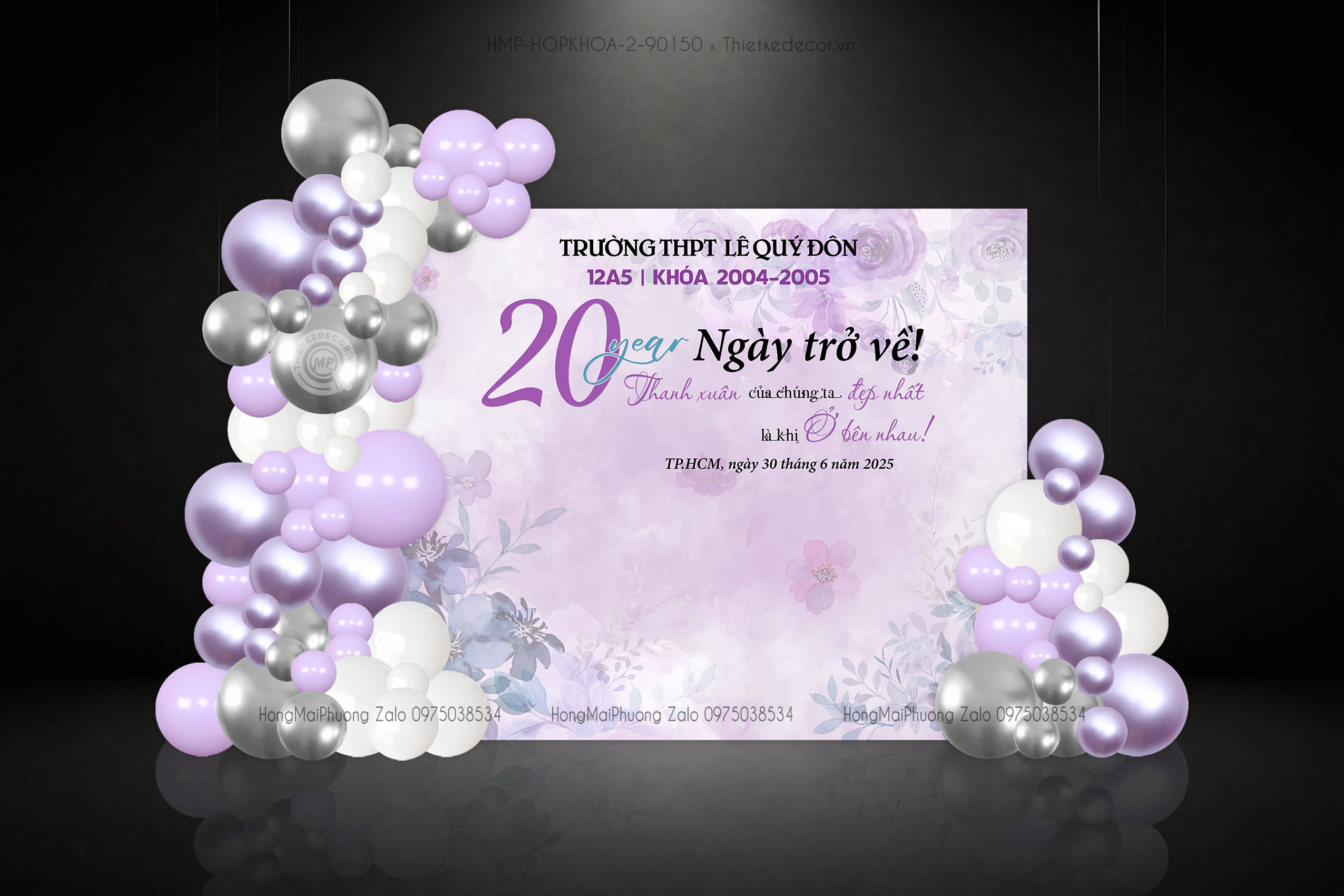 Backdrop tone tím nền hoa kỉ niệm ngày về trường